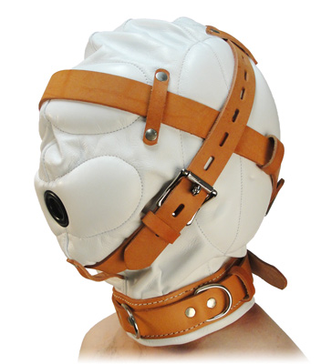 Total Sensory Deprivation White Leather Hood - Medium/Large